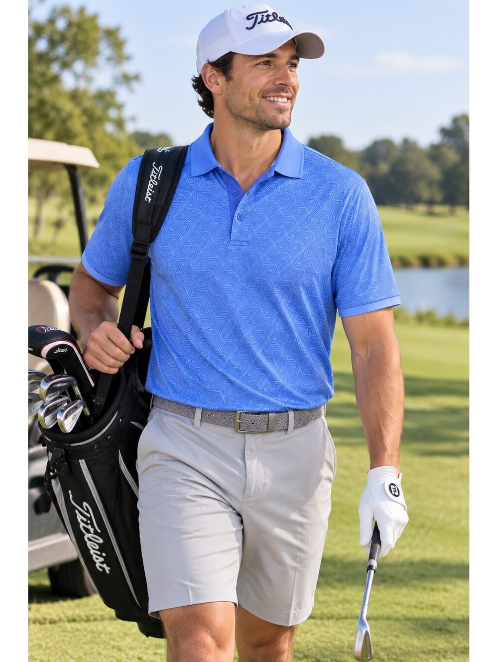 HEAD Golf Men's Blue Geometric Performance Polo Shirt Golf Shirt Short Sleeve